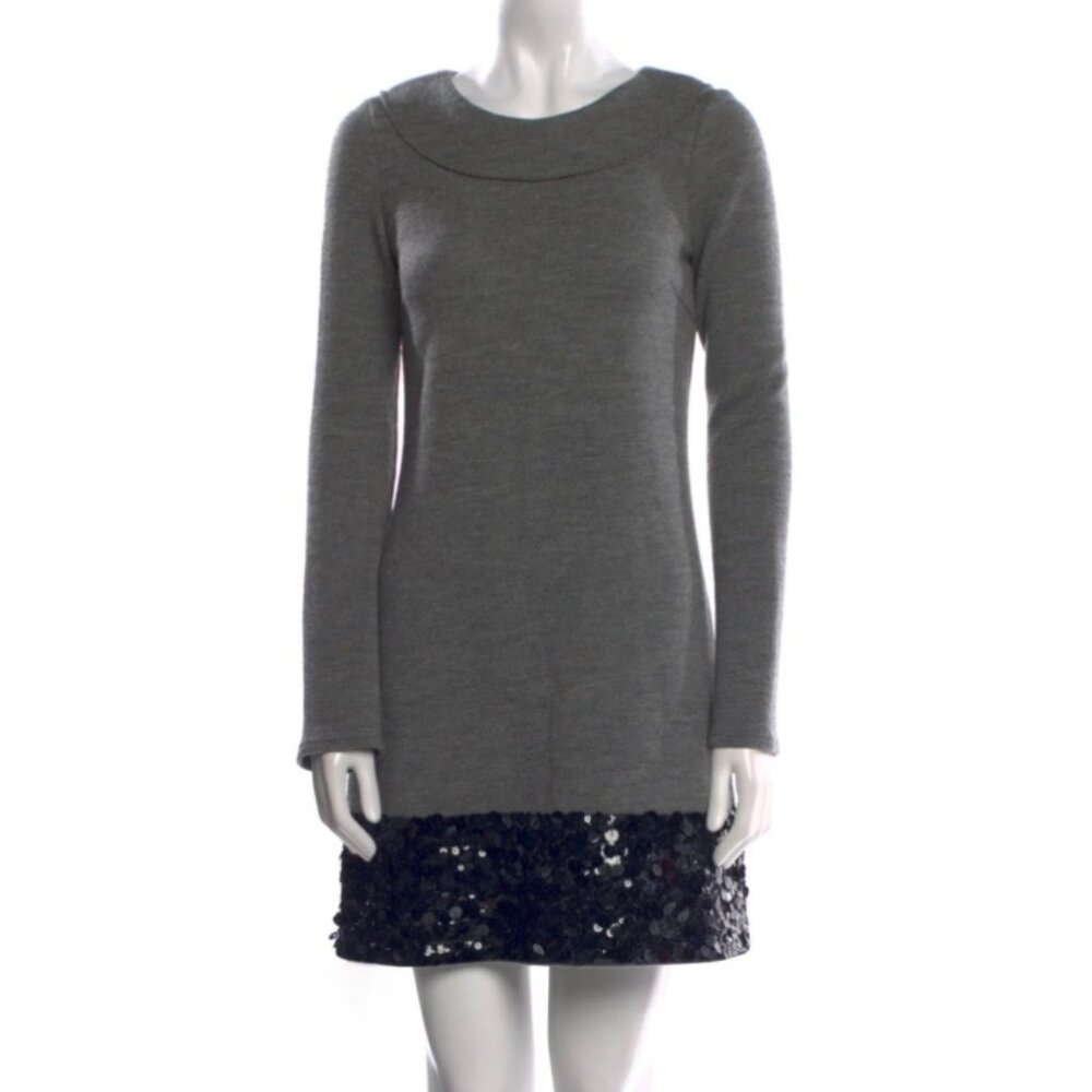 Vera Wang Long Sleeve Wool Dress Sequin Hem Size 8